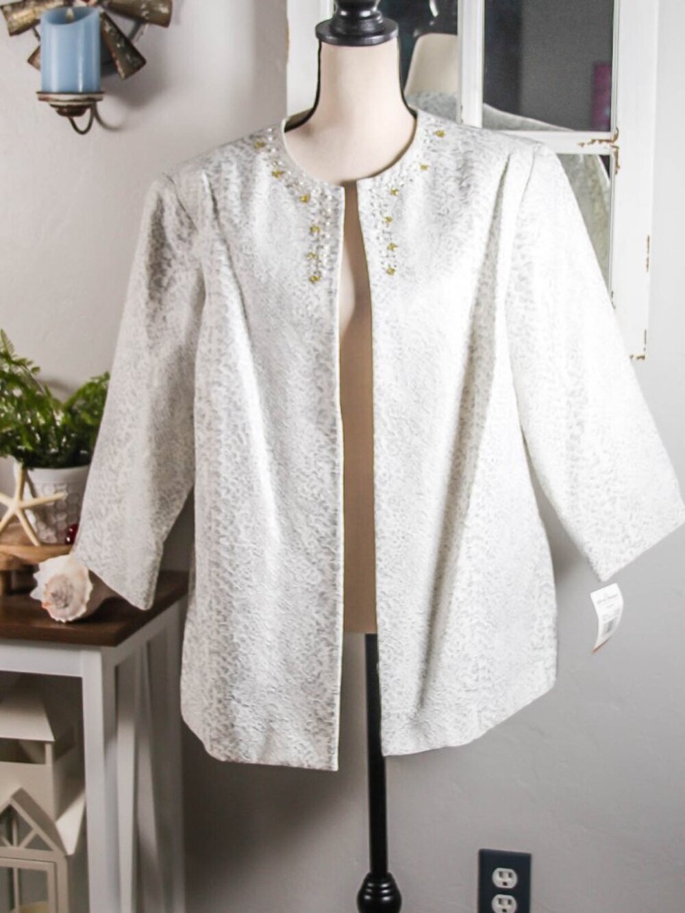 Alfred Dunner Twilight Beaded Jacket 16W NWT Grey Blazer
